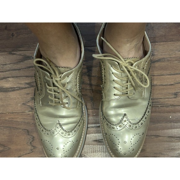 Zara Gold Metallic Wingtip Loafers Women's Size 9.5  Platform Preppy Boho Y2K - Picture 14 of 16
